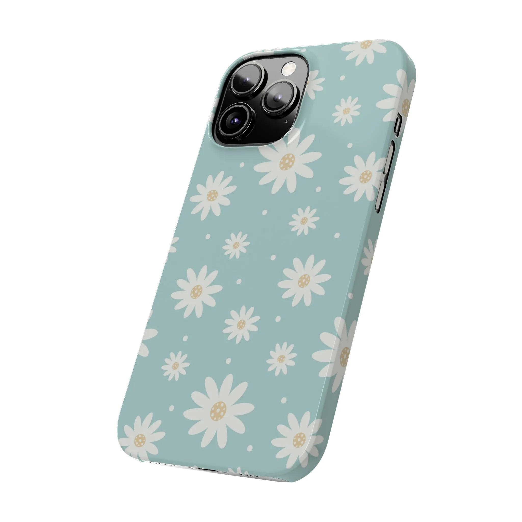 White Daisies and Blue background Design Sleek Elegance Wireless-Charging Compatible Phone Case Slim Phone Case compatible with over 20 iphone models