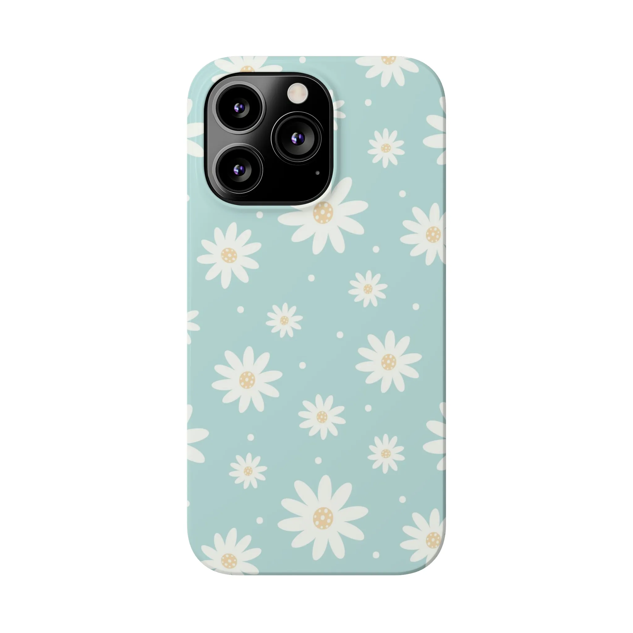 White Daisies and Blue background Design Sleek Elegance Wireless-Charging Compatible Phone Case Slim Phone Case compatible with over 20 iphone models