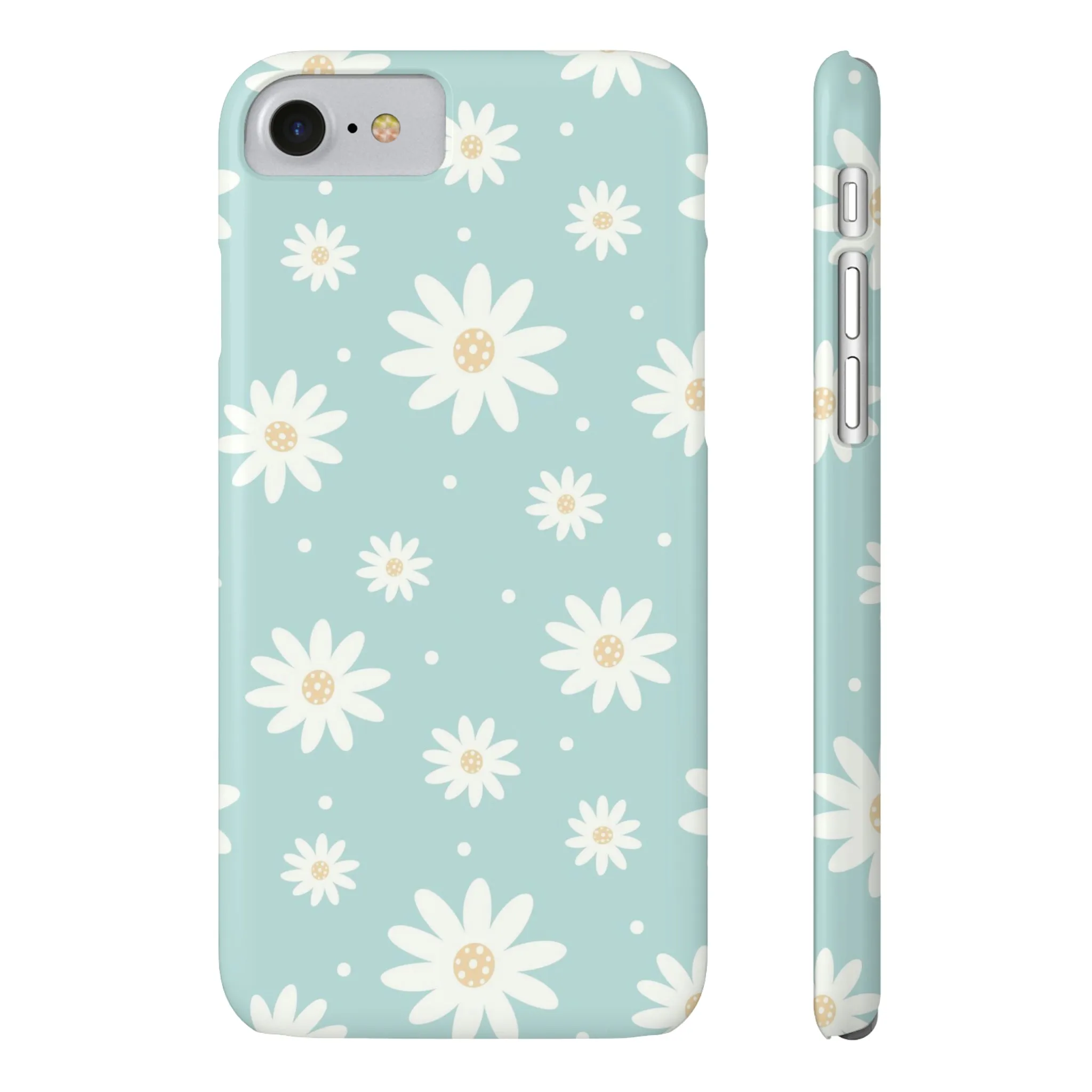 White Daisies and Blue background Design Sleek Elegance Wireless-Charging Compatible Phone Case Slim Phone Case compatible with over 20 iphone models