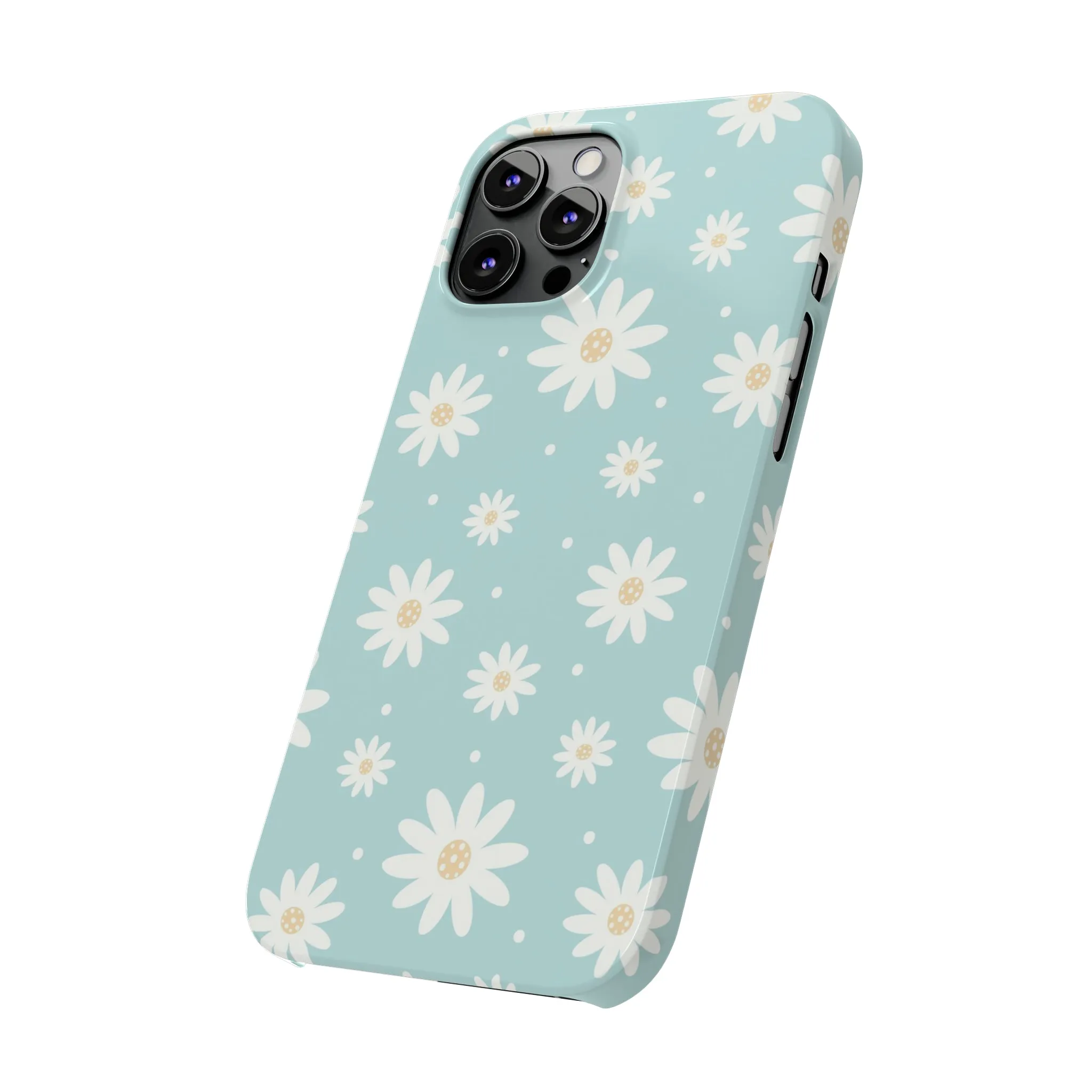 White Daisies and Blue background Design Sleek Elegance Wireless-Charging Compatible Phone Case Slim Phone Case compatible with over 20 iphone models