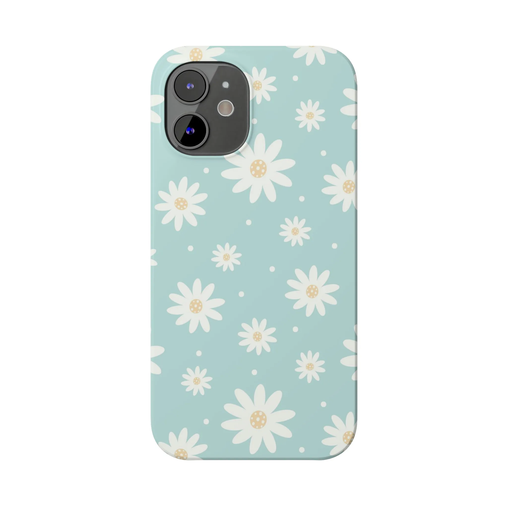 White Daisies and Blue background Design Sleek Elegance Wireless-Charging Compatible Phone Case Slim Phone Case compatible with over 20 iphone models