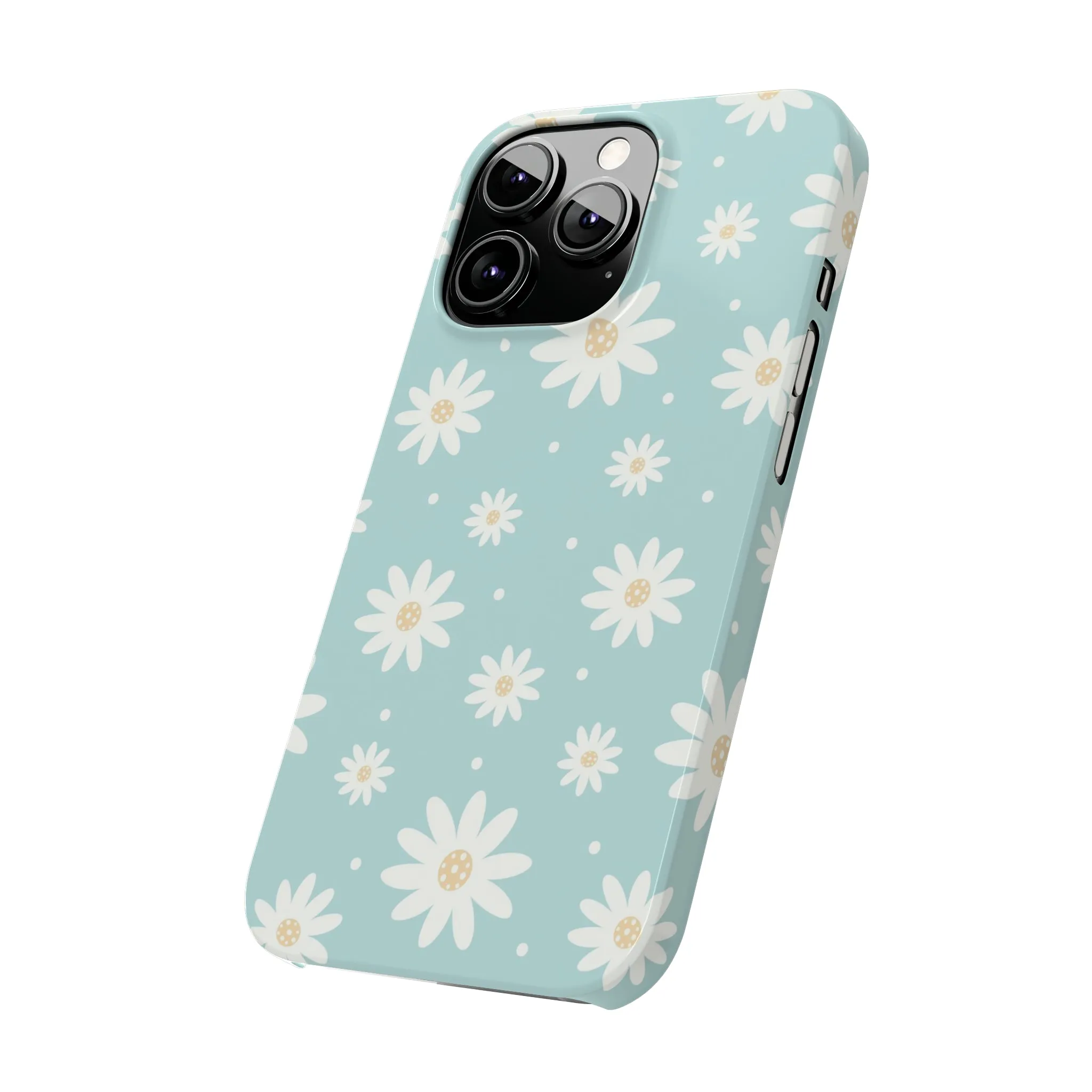 White Daisies and Blue background Design Sleek Elegance Wireless-Charging Compatible Phone Case Slim Phone Case compatible with over 20 iphone models