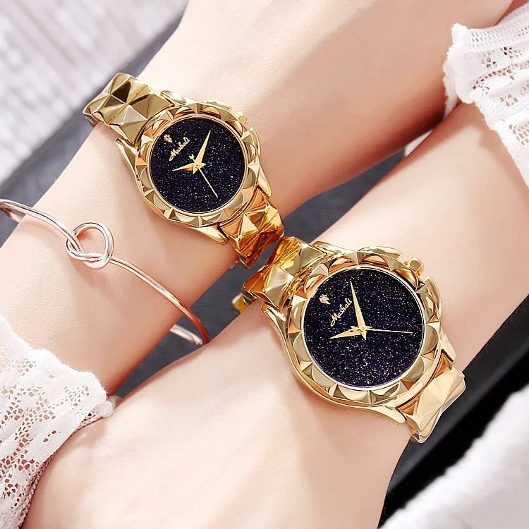 Women's Watch Engraving starry large dial stainless steel strap creative watch