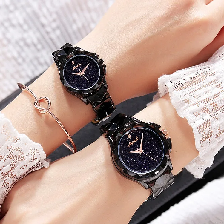 Women's Watch Engraving starry large dial stainless steel strap creative watch