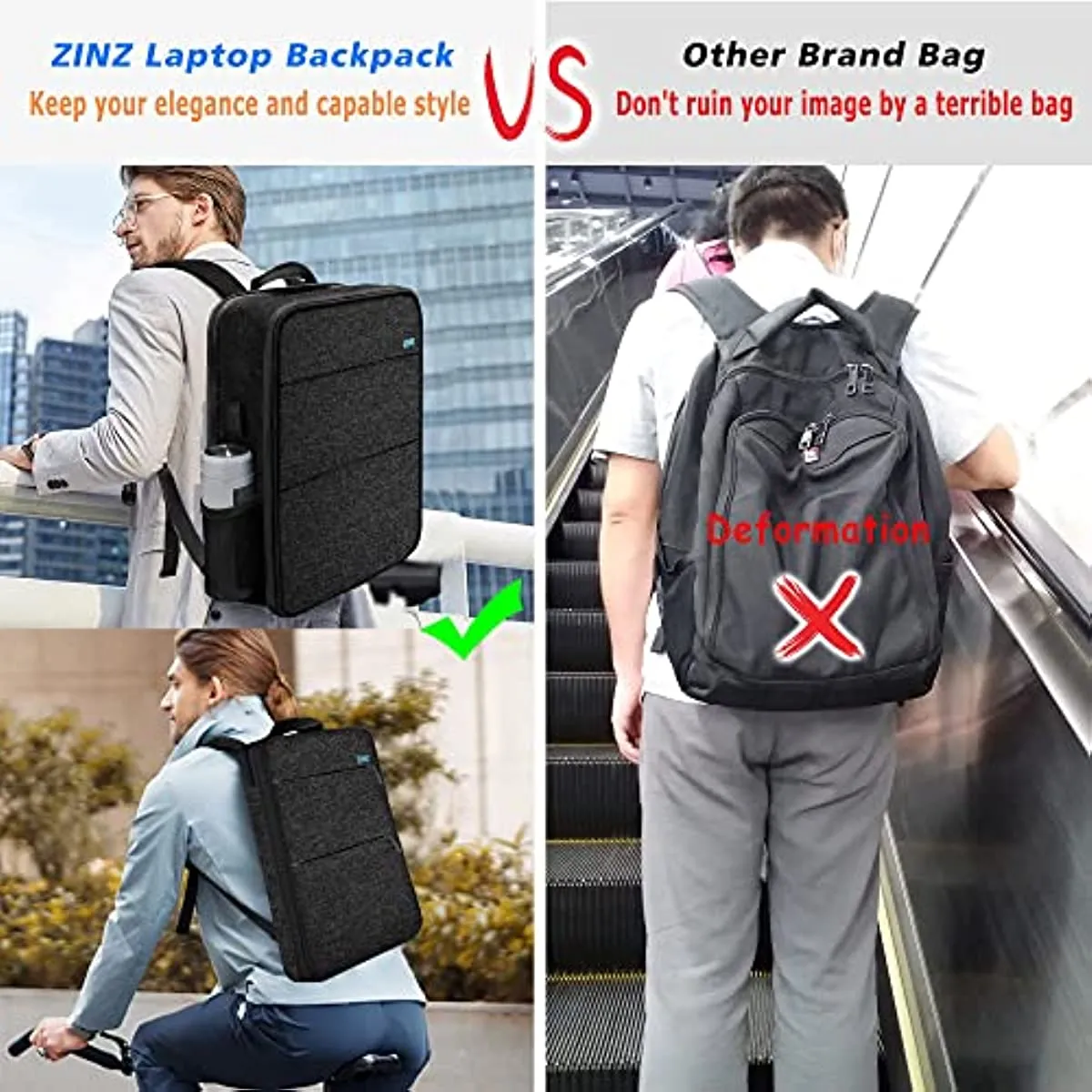 ZINZ Slim Expandable Laptop Travel Backpack School Backpack Compatible with All Model MacBook Air/Pro 13-14 inch XPS 13 Surface 13.5" and Most 13-14 inch NoteBooks