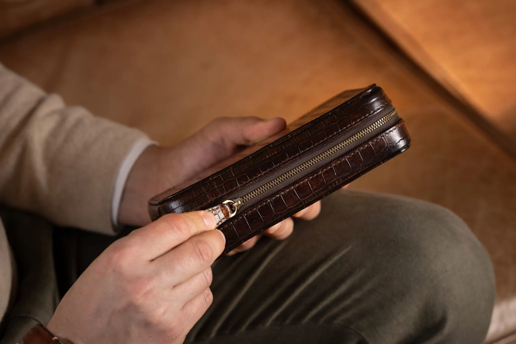 Zipper Watch Case - CP Patina Brown