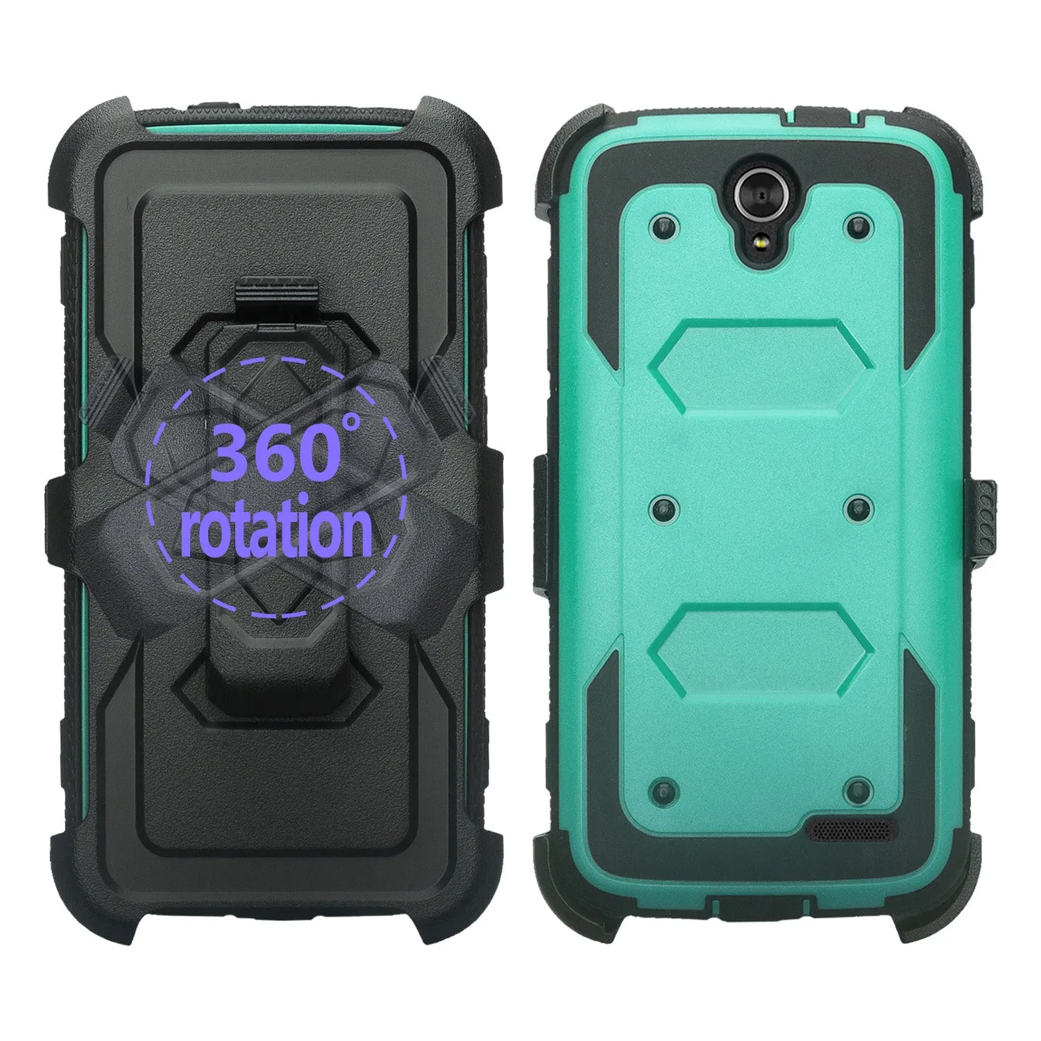 ZTE Grand X3 Case, ZMAX Champ, ZMAX Grand, Warp 7, Avid 916, Rugged Full-Body Armor[Built-in Screen Protector] Heavy Duty Holster Shell Combo Case - Teal