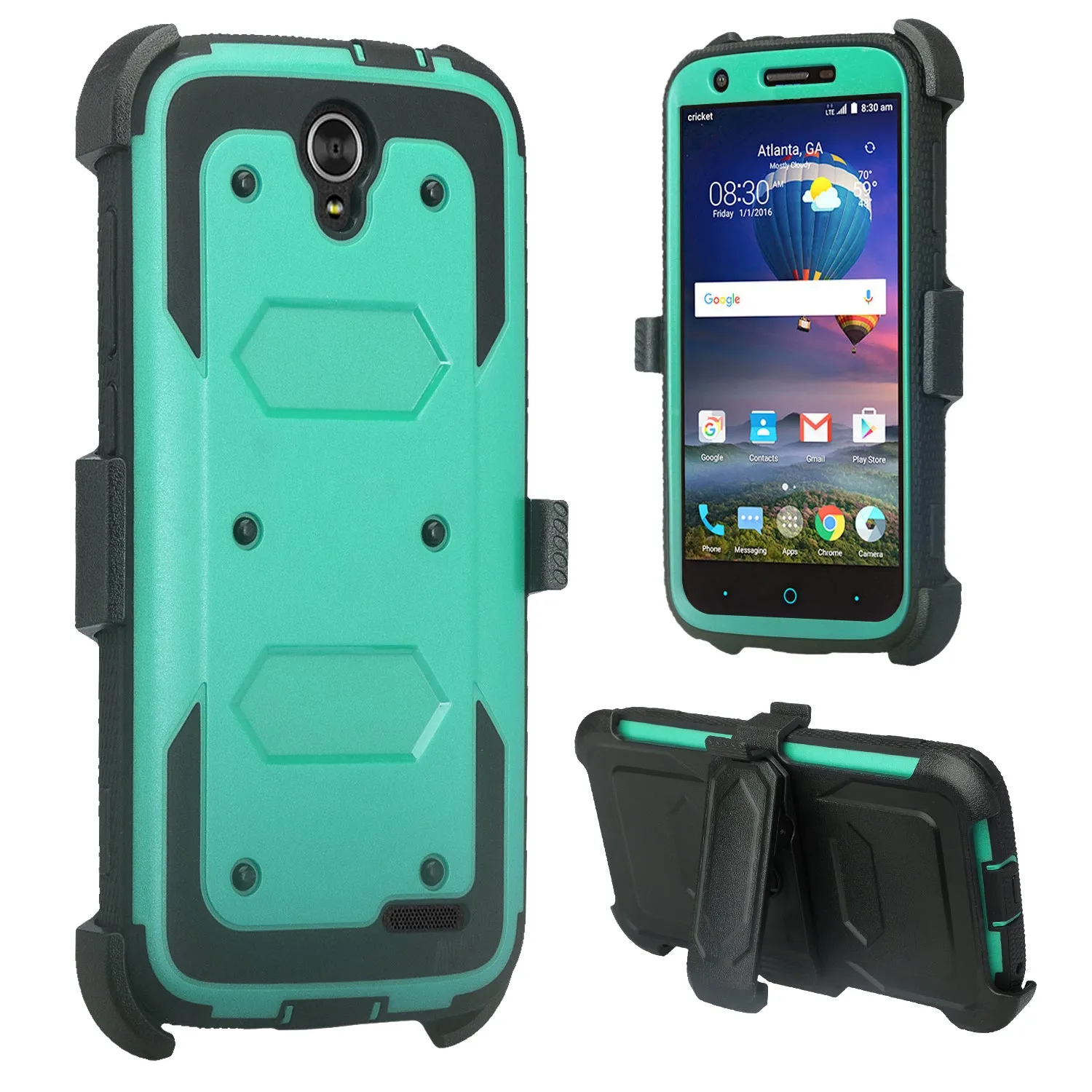 ZTE Grand X3 Case, ZMAX Champ, ZMAX Grand, Warp 7, Avid 916, Rugged Full-Body Armor[Built-in Screen Protector] Heavy Duty Holster Shell Combo Case - Teal