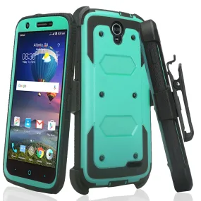 ZTE Grand X3 Case, ZMAX Champ, ZMAX Grand, Warp 7, Avid 916, Rugged Full-Body Armor[Built-in Screen Protector] Heavy Duty Holster Shell Combo Case - Teal