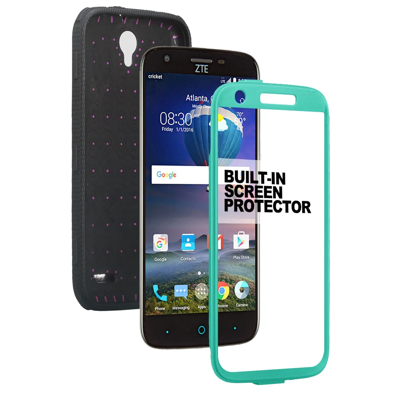 ZTE Grand X3 Case, ZMAX Champ, ZMAX Grand, Warp 7, Avid 916, Rugged Full-Body Armor[Built-in Screen Protector] Heavy Duty Holster Shell Combo Case - Teal