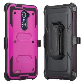 ZTE Z Max Pro Case, Blade X Max, ZTE Carry, ZTE Grand X Max 2 Case, Imperial Max Case [Built-in Screen Protector] Heavy Duty Belt Clip Holster / Rugged Triple Layer Protection - Purple/Black